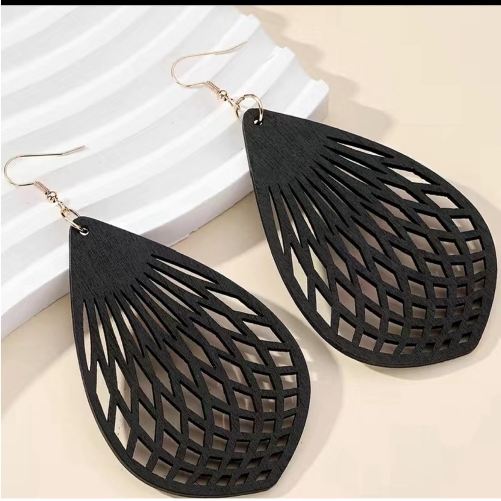 Black Wood Bohemian Earrings